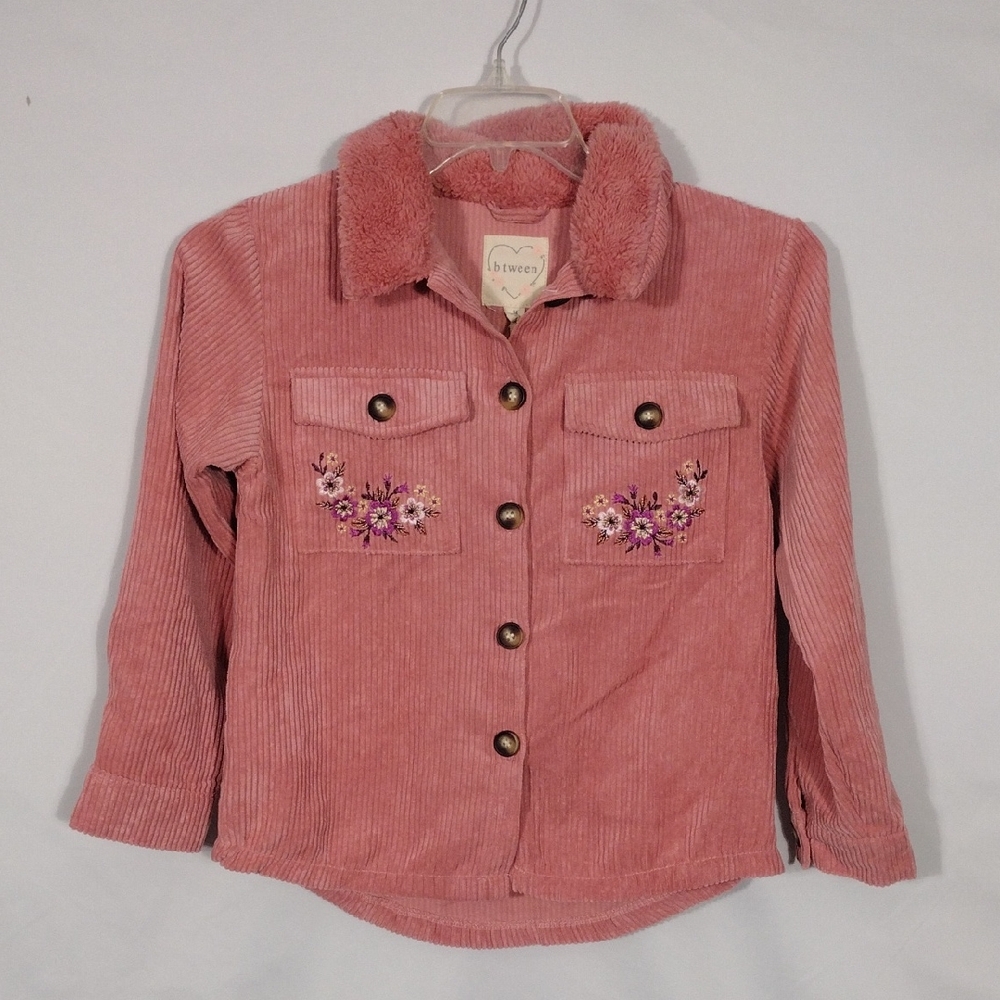 NWOT btween Mauve Glow Corduroy Shacket With Floral Embroidery Girls Size 14